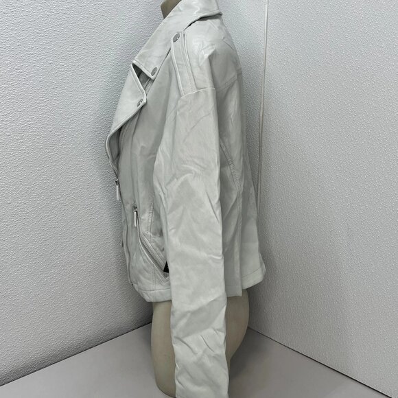 NEW EXPRESS Women's Faux Leather Cropped Moto Jacket Ice Blue Size L - Picture 3 of 7
